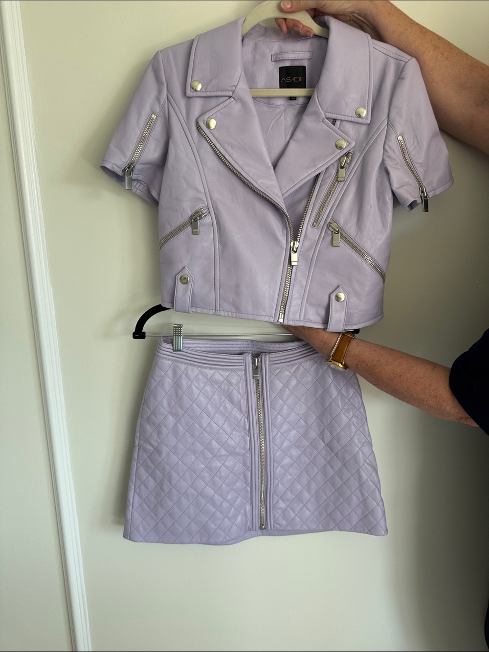 Lilac Quilted Leather Mini Skirt